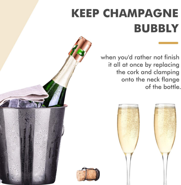 Champagne Stoppers - Stainless Steel Sparkling Wine Bottle Stopper with Pure Silicone Air Tight Seal - Professional Wine Saver for Champagne，Prosecco and Cava (2Pack Rose Gold) - Image 2