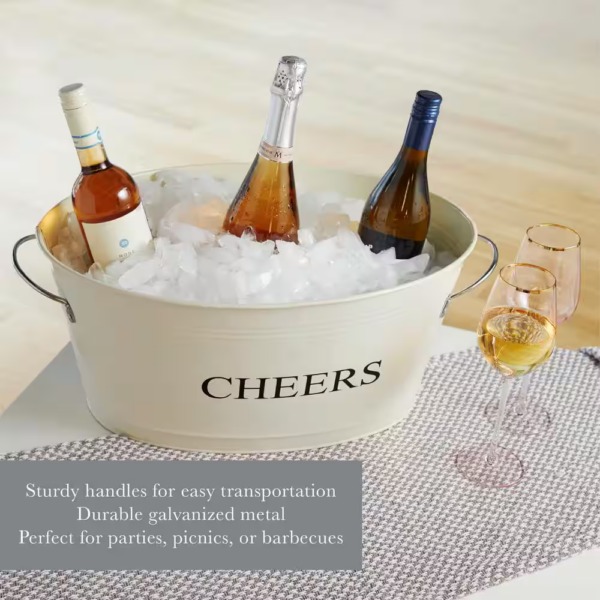 6.3 Gal. Cream Rustic Farmhouse Decor Ice Bucket and Galvanized Cheers Tub - Image 3