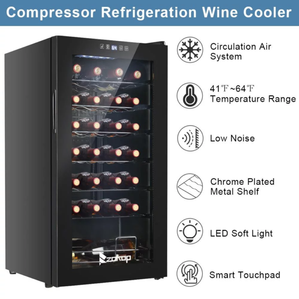 28 Bottle Compressor Wine Cooler and Refrigerator Freestanding Wine Chiller Fridge, Black - Image 3