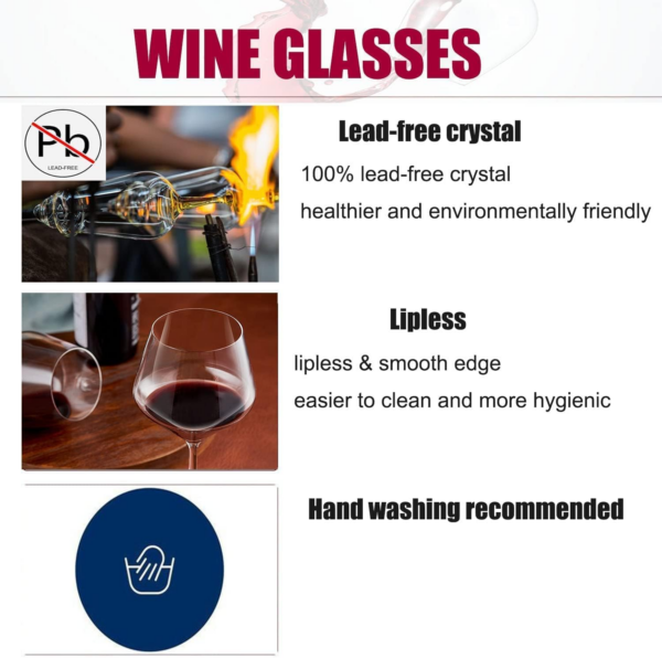 Red Wine Glass, Large Balloon Bowl, Lead-Free Crystal, Long Stem, Thin Rim, 22-Ounces, Set of 4 - Image 6