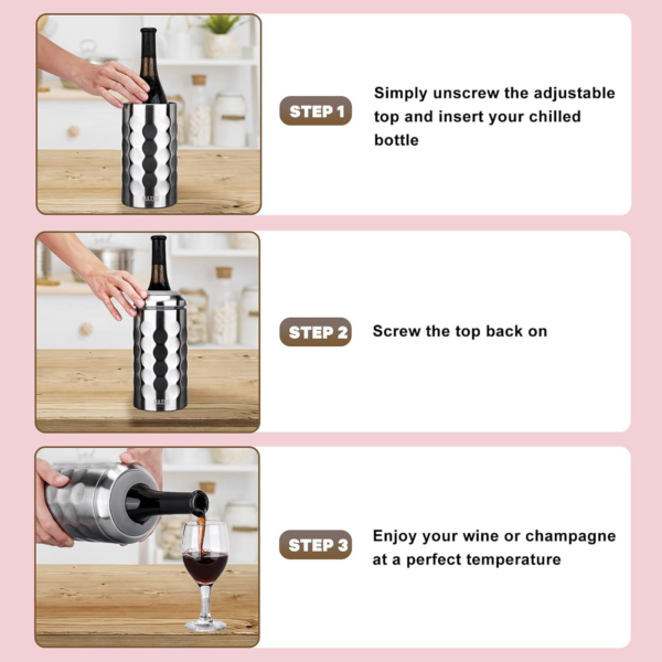 Wine Chiller Single Bottle Stainless Steel Iceless Cooler Insulated Wine Bottle Keep Wine Cold up to 6 Hours Fits Most Wine Bottles Gift for Wine Lovers Rapid and Portable - Image 4