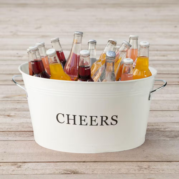 6.3 Gal. Cream Rustic Farmhouse Decor Ice Bucket and Galvanized Cheers Tub - Image 6
