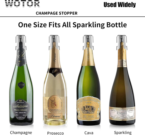 Champagne Stoppers with Stainless Steel Champagne Saver with Food Grade Silicone Leak Proof Keep Fresh Suitable for Champagne, Cava, Prosecco and Sparkling（2Pack Silver） - Image 5