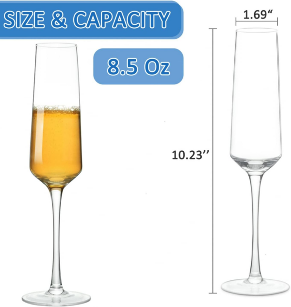 Champagne Flutes, Crystal Champagne Glasses, Champagne Glass-Set of 4, Hand Blown Lead-Free Crystal Sparkling Wine Glass Stemware Set Dishwasher Safe-8.5 Oz Ideal for Any Catered Events - Image 2