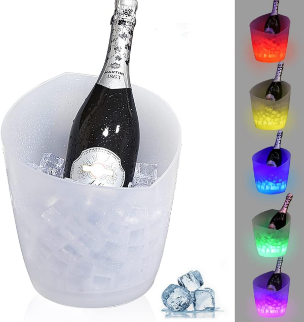 LED Ice Bucket,  Upgraded 5L Large Capacity Lighted Ice Bucket with Automatic 7 Colors Changing for Party/Home/Bar/ KTV Club, Waterproof Wine Ice Bucket Beer Drink Containers (Battery-Powered)