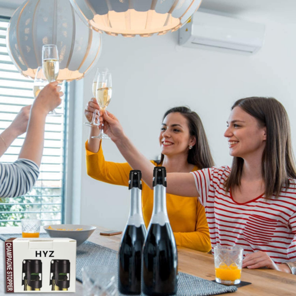 Champagne Stoppers 2Pack - Stainless Steel Sparkling Wine Bottle Stopper with Pure Silicone Air Tight Seal - Professional Wine Saver for Champagne，Prosecco and Cava (Black) - Image 6