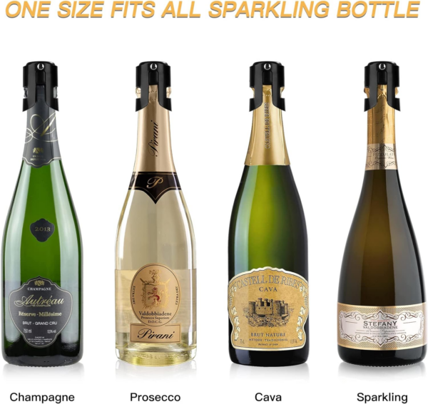 Champagne Stopper with Stainless Steel, Professional Bottle Sealer for Champagne, Cava, Prosecco & Sparkling Wine, Champagne Saver Plug, Compact Champagne Bottle Plug - Image 6