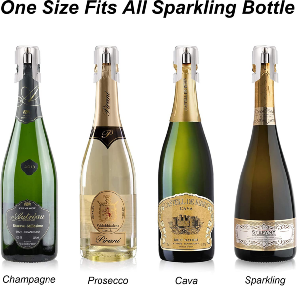 Champagne Stopper with Stainless Steel, Professional Bottle Sealer for Champagne, Cava, Prosecco & Sparkling Wine, Champagne Saver Plug, Compact Champagne Bottle Plug Set of 2 - Image 5