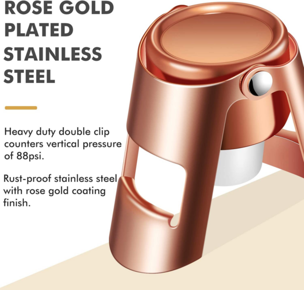Champagne Stoppers - Stainless Steel Sparkling Wine Bottle Stopper with Pure Silicone Air Tight Seal - Professional Wine Saver for Champagne，Prosecco and Cava (2Pack Rose Gold) - Image 3