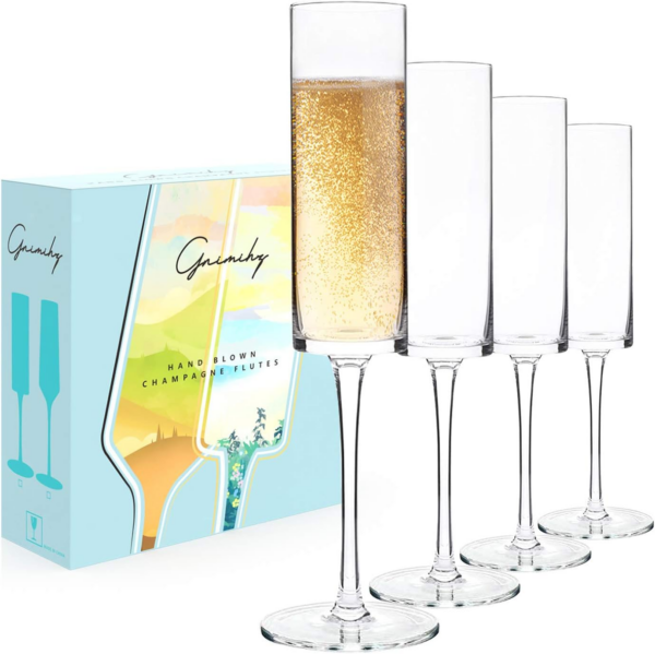 Edge Champagne Flutes - Crystal Champagne Glasses Set of 4, Lead-Free Premium Crystal, Gift for Wedding, Anniversary, Christmas, 6.3Oz, 9.8" Tall, Clear