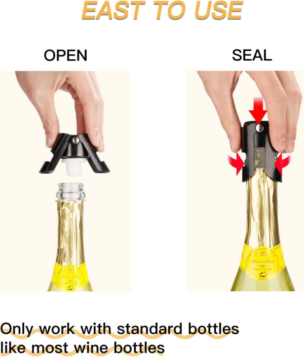 Champagne Stopper with Stainless Steel, Professional Bottle Sealer for Champagne, Cava, Prosecco & Sparkling Wine, Champagne Saver Plug, Compact Champagne Bottle Plug - Image 4