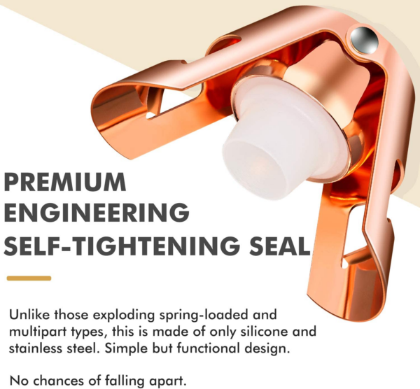 Champagne Stoppers - Stainless Steel Sparkling Wine Bottle Stopper with Pure Silicone Air Tight Seal - Professional Wine Saver for Champagne，Prosecco and Cava (2Pack Rose Gold) - Image 4