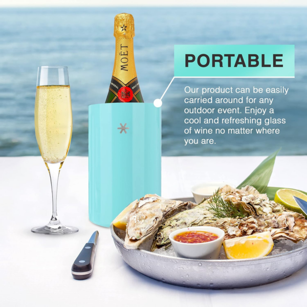 Wine Chiller Bucket - Double Wall Vacuum Insulated Wine Cooler, Wine Bottle Holder for Champagne and Wine Bottles, Keeps Wine Chill, Great Gift for Women, Premium Stainless Steel, Turquoise Blue - Image 3