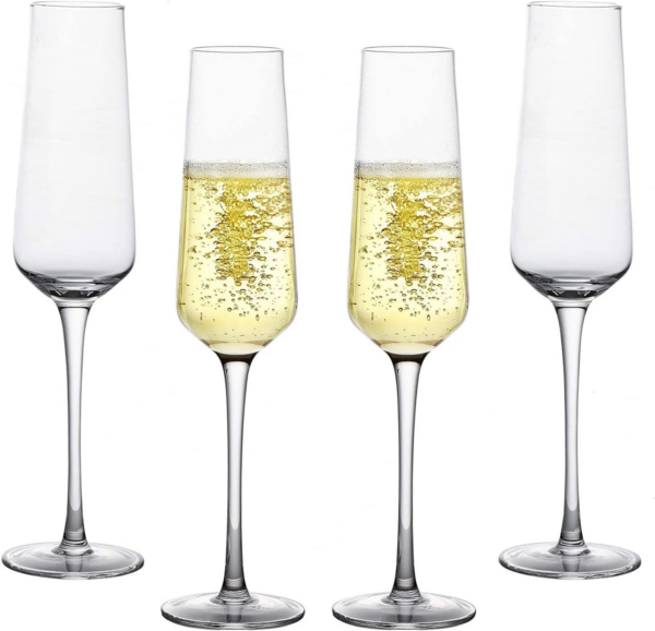 Champagne Flutes, Crystal Champagne Glasses, Champagne Glass-Set of 4, Hand Blown Lead-Free Crystal Sparkling Wine Glass Stemware Set Dishwasher Safe-8.5 Oz Ideal for Any Catered Events