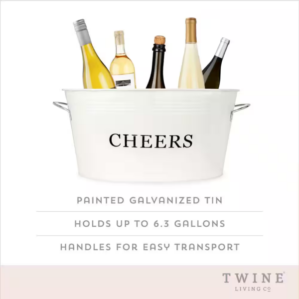6.3 Gal. Cream Rustic Farmhouse Decor Ice Bucket and Galvanized Cheers Tub - Image 2