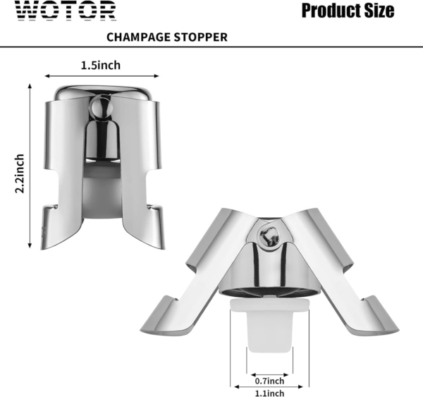Champagne Stoppers with Stainless Steel Champagne Saver with Food Grade Silicone Leak Proof Keep Fresh Suitable for Champagne, Cava, Prosecco and Sparkling（2Pack Silver） - Image 6