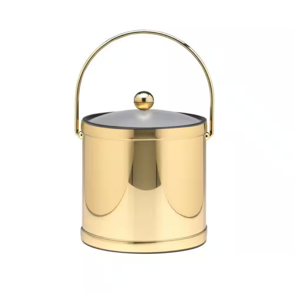 3 Qt. Polished Brass Mylar Ice Bucket with Bale Handle, Lucite Cover and round Knob