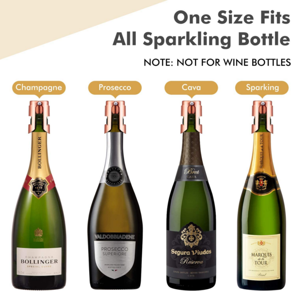 Champagne Stoppers - Stainless Steel Sparkling Wine Bottle Stopper with Pure Silicone Air Tight Seal - Professional Wine Saver for Champagne，Prosecco and Cava (2Pack Rose Gold) - Image 6