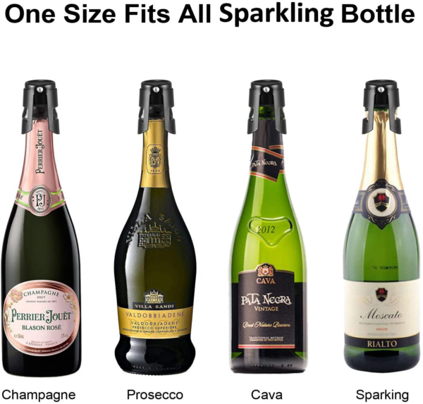 Champagne Stoppers 2Pack - Stainless Steel Sparkling Wine Bottle Stopper with Pure Silicone Air Tight Seal - Professional Wine Saver for Champagne，Prosecco and Cava (Black) - Image 5
