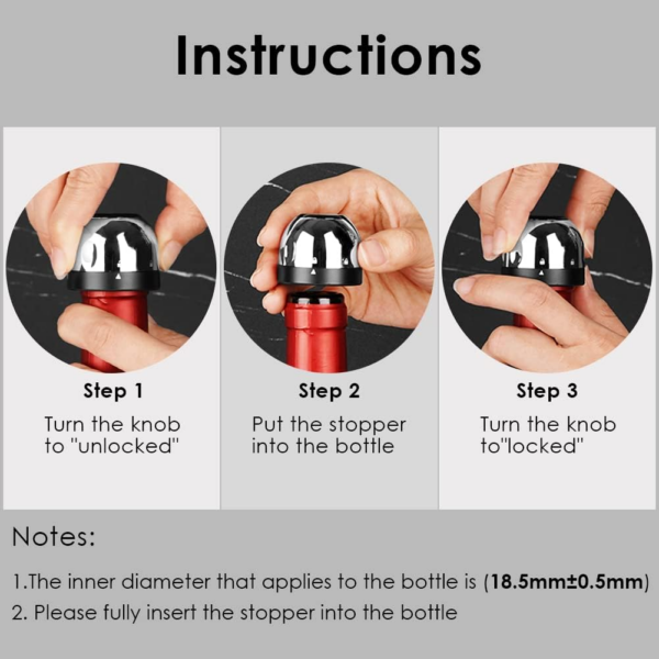 Wine Stopper- Champagne Preserver, Air Tight Sparkling Wine Saver, Bollinger Prosecco Cava Bottle Fizz Sealer, Reusable Vino Cap, Cork Replacement, Prolong Wine Fresh - Image 6