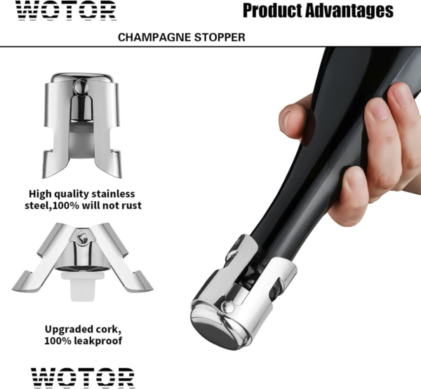Champagne Stoppers with Stainless Steel Champagne Saver with Food Grade Silicone Leak Proof Keep Fresh Suitable for Champagne, Cava, Prosecco and Sparkling（2Pack Silver） - Image 2