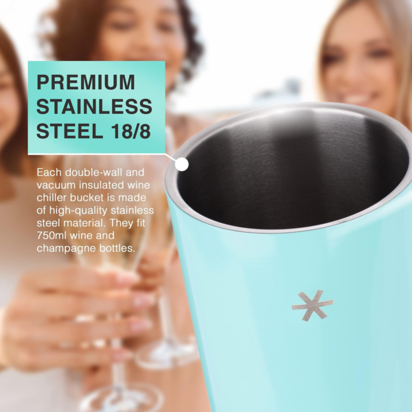 Wine Chiller Bucket - Double Wall Vacuum Insulated Wine Cooler, Wine Bottle Holder for Champagne and Wine Bottles, Keeps Wine Chill, Great Gift for Women, Premium Stainless Steel, Turquoise Blue - Image 2