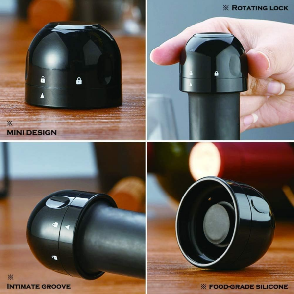 1Pcs Wine Vacuum Pump Stoppers with Time Scale Record + 2Pcs Champagne Stoppers,Reusable Bottle Preserver Cork Keeps Wine Champagne Sparkling Wine Fresh Reusable Wine Champagne Preserver - Image 3