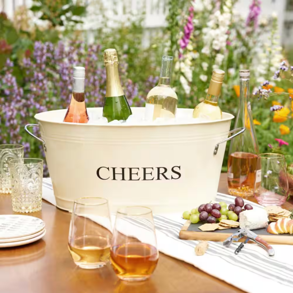 6.3 Gal. Cream Rustic Farmhouse Decor Ice Bucket and Galvanized Cheers Tub - Image 5
