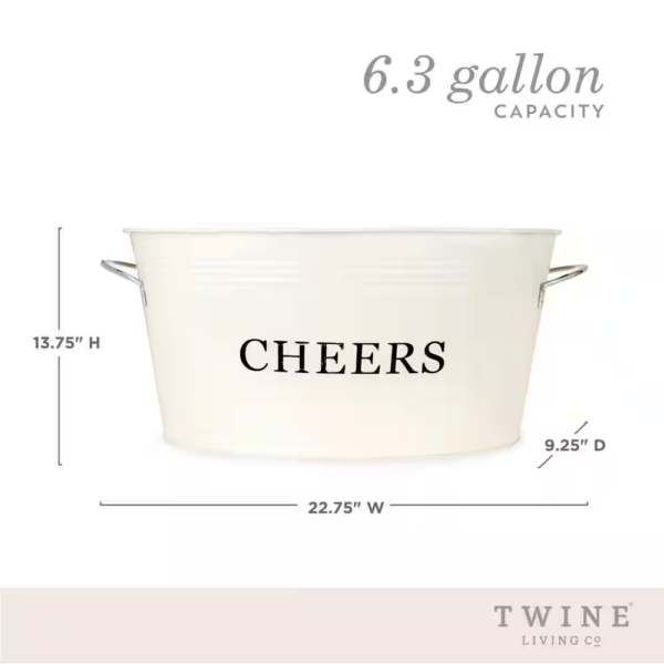 6.3 Gal. Cream Rustic Farmhouse Decor Ice Bucket and Galvanized Cheers Tub - Image 4