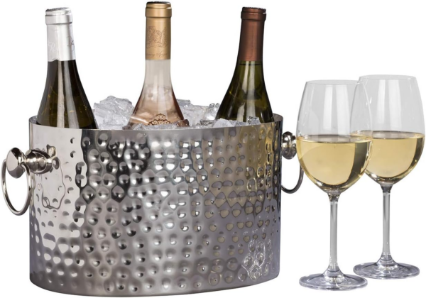 3-Bottle Wine Chiller Ice Bucket | Keeps Wine & Champagne Bottles Cold without Touching Ice | Handcrafted Artisan Design | Patented Technology | Stainless S
