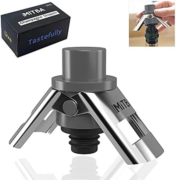 Champagne Stopper by  Bottle Sealer with a Built in Pressure Pump for Prosecco, Cava,And Sparkling Wine. Let the Cork Fly and Keep Your Fizz’S Bubbles. Stainless Steel, Accessories for Champagne