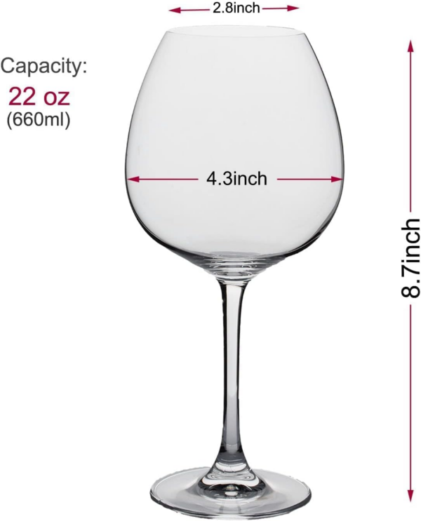 Red Wine Glass, Large Balloon Bowl, Lead-Free Crystal, Long Stem, Thin Rim, 22-Ounces, Set of 4 - Image 7