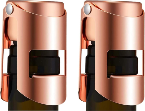 Champagne Stoppers - Stainless Steel Sparkling Wine Bottle Stopper with Pure Silicone Air Tight Seal - Professional Wine Saver for Champagne，Prosecco and Cava (2Pack Rose Gold)