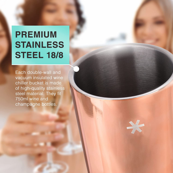Wine Chiller Bucket - Double Wall Vacuum Insulated Wine Cooler, Wine Bottle Holder for Champagne and Wine Bottles, Keeps Wine Chill, Great Gift for Women, Premium Stainless Steel, Rose Gold - Image 2