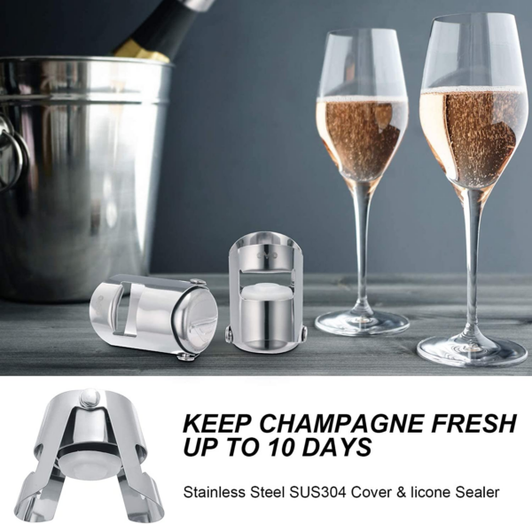 Champagne Stopper with Stainless Steel, Professional Bottle Sealer for Champagne, Cava, Prosecco & Sparkling Wine, Champagne Saver Plug, Compact Champagne Bottle Plug Set of 2 - Image 2
