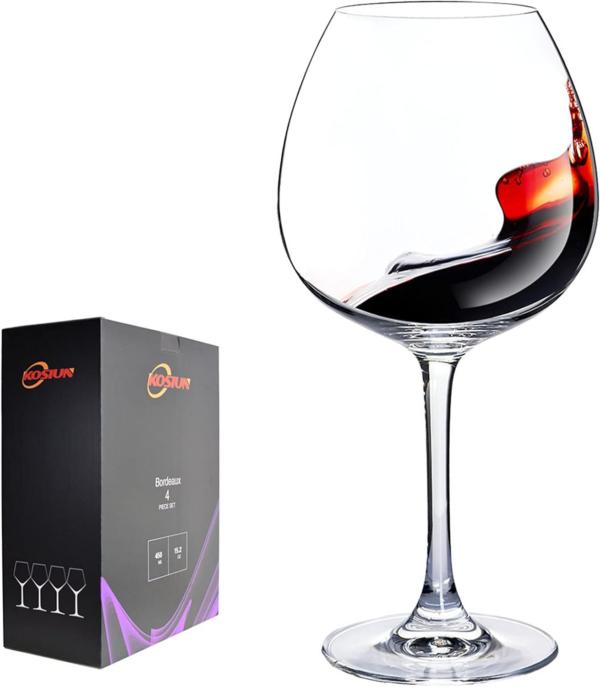 Red Wine Glass, Large Balloon Bowl, Lead-Free Crystal, Long Stem, Thin Rim, 22-Ounces, Set of 4