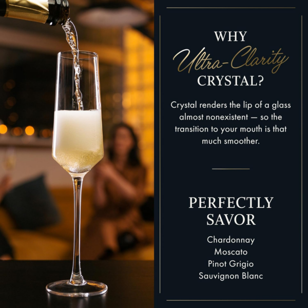 Classy Champagne Flutes - Hand Blown Crystal Champagne Glasses - Set of 4 Elegant Flutes - Gift for Wedding, Anniversary, Christmas - 8Oz, Clear - Image 5