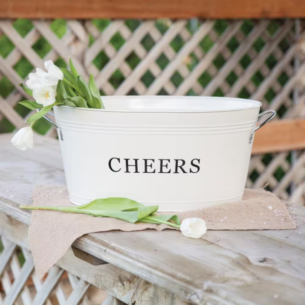 6.3 Gal. Cream Rustic Farmhouse Decor Ice Bucket and Galvanized Cheers Tub - Image 7