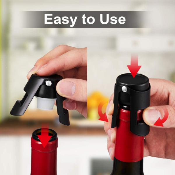 Champagne Stoppers 2Pack - Stainless Steel Sparkling Wine Bottle Stopper with Pure Silicone Air Tight Seal - Professional Wine Saver for Champagne，Prosecco and Cava (Black) - Image 3