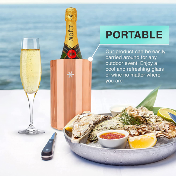 Wine Chiller Bucket - Double Wall Vacuum Insulated Wine Cooler, Wine Bottle Holder for Champagne and Wine Bottles, Keeps Wine Chill, Great Gift for Women, Premium Stainless Steel, Rose Gold - Image 3