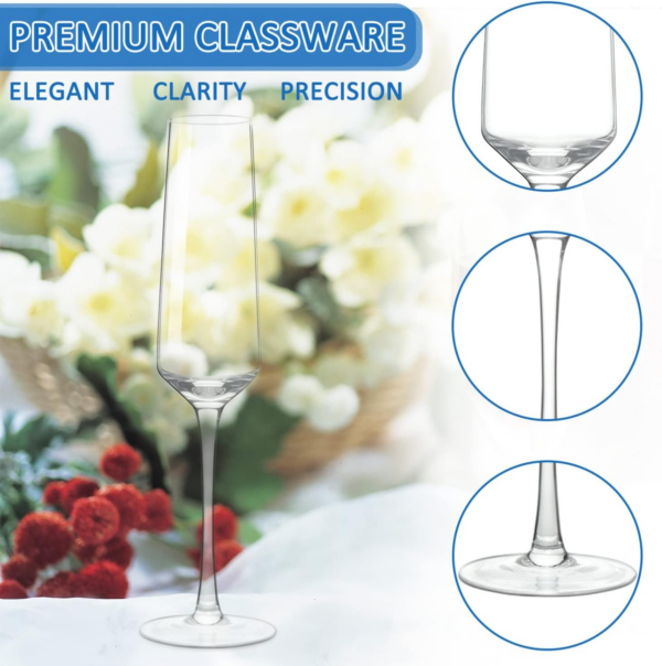 Champagne Flutes, Crystal Champagne Glasses, Champagne Glass-Set of 4, Hand Blown Lead-Free Crystal Sparkling Wine Glass Stemware Set Dishwasher Safe-8.5 Oz Ideal for Any Catered Events - Image 5
