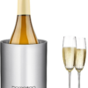 Wine Chiller Bucket, Stainless Steel Double Wall Wine Cooler, 1 Littre, Keep Wine Cold, Insulated Champagne Beer Ice Bucket, Wine Accessories for Party, Home, Club, Bar