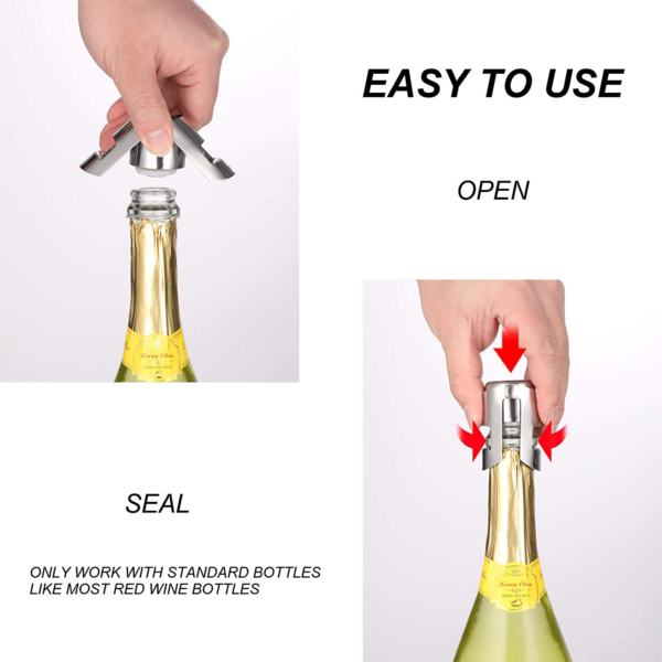 Champagne Stopper with Stainless Steel, Professional Bottle Sealer for Champagne, Cava, Prosecco & Sparkling Wine, Champagne Saver Plug, Compact Champagne Bottle Plug Set of 2 - Image 4