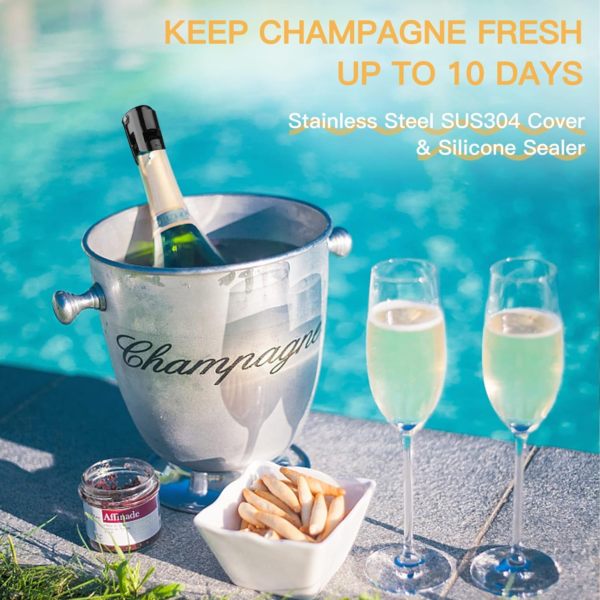 Champagne Stopper with Stainless Steel, Professional Bottle Sealer for Champagne, Cava, Prosecco & Sparkling Wine, Champagne Saver Plug, Compact Champagne Bottle Plug - Image 7