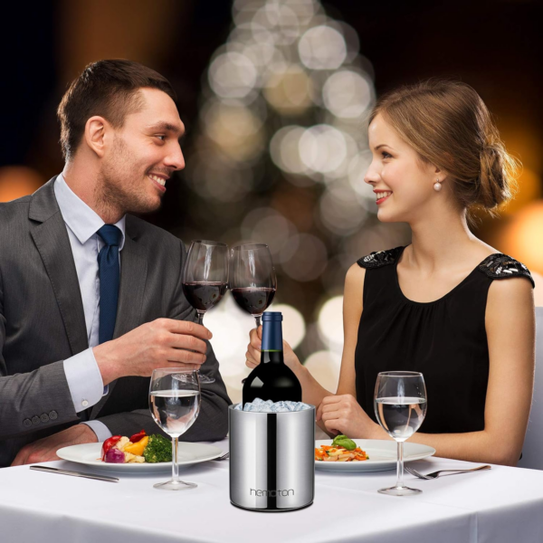 Wine Chiller Bucket, Stainless Steel Double Wall Wine Cooler, 1 Littre, Keep Wine Cold, Insulated Champagne Beer Ice Bucket, Wine Accessories for Party, Home, Club, Bar - Image 2