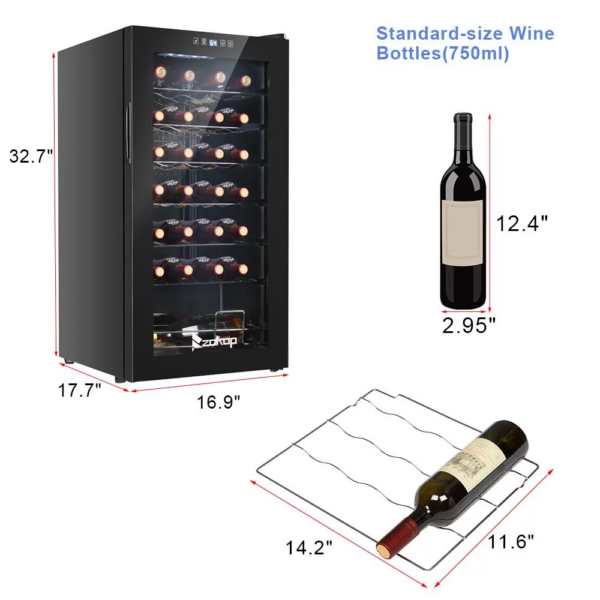 28 Bottle Compressor Wine Cooler and Refrigerator Freestanding Wine Chiller Fridge, Black - Image 7
