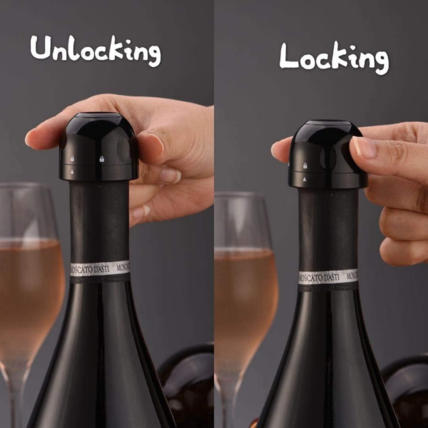 1Pcs Wine Vacuum Pump Stoppers with Time Scale Record + 2Pcs Champagne Stoppers,Reusable Bottle Preserver Cork Keeps Wine Champagne Sparkling Wine Fresh Reusable Wine Champagne Preserver - Image 4