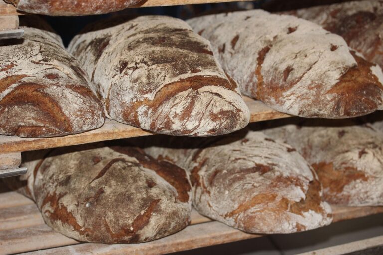 Artisan bread loaves in a bakery setting